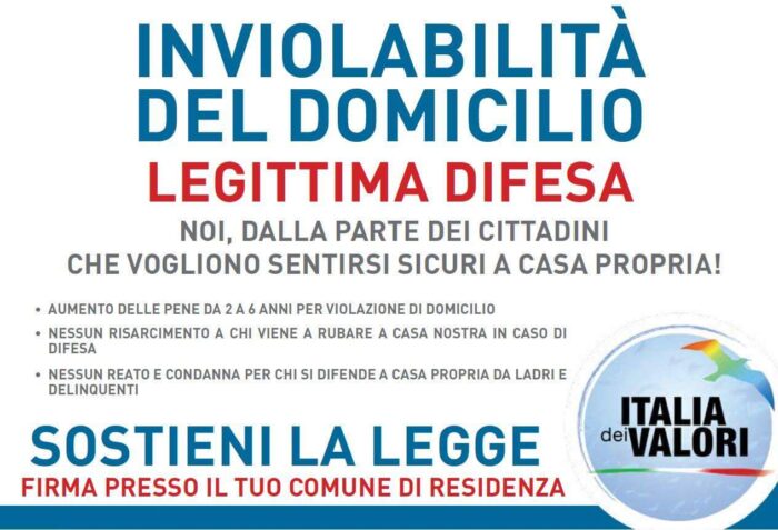 colleferro italia dei valori legittima difesa