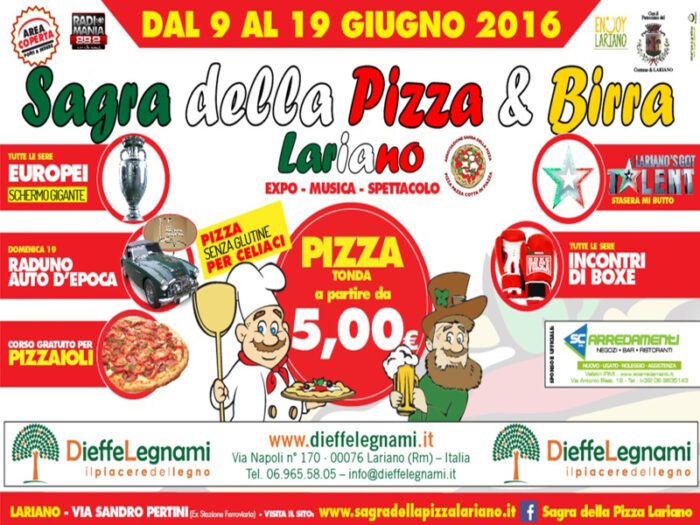 Lariano, Sagra della pizza e della birra 2016: dal 9 al 19 giugno