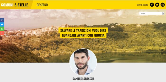 GENZANO IN PRIMA LINEA: IL MOVIMENTO 5 STELLE LODA LA QUALITÀ DEL LAVORO DELLA GESTIONE DELLA CITTÀ