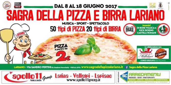 Lariano, Sagra della pizza e birra 2017: dall'8 al 18 giugno