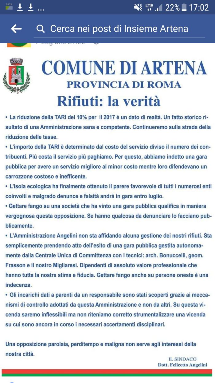 Artena, M5S sulla questione rifiuti: "Bando di gara è scandaloso. Cipollini deve dimettersi"