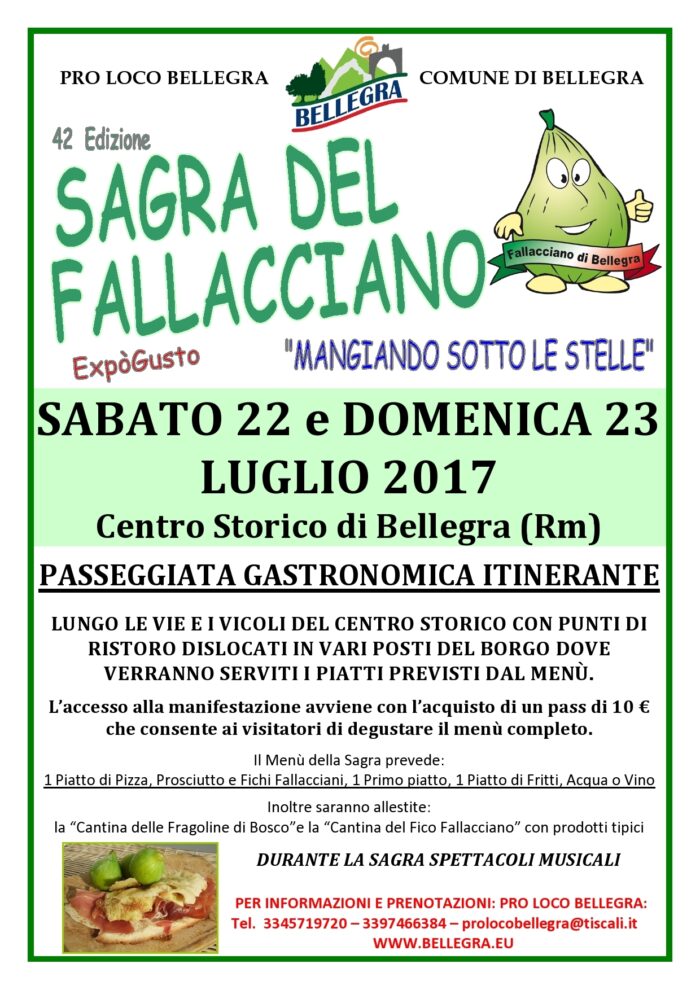 Bellegra, Sagra del Fallacciano 2017: il programma della passeggiata gastronomica itinerante