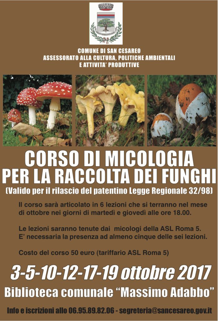 San Cesareo, corso micologico ottobre 2017 al via presso la biblioteca