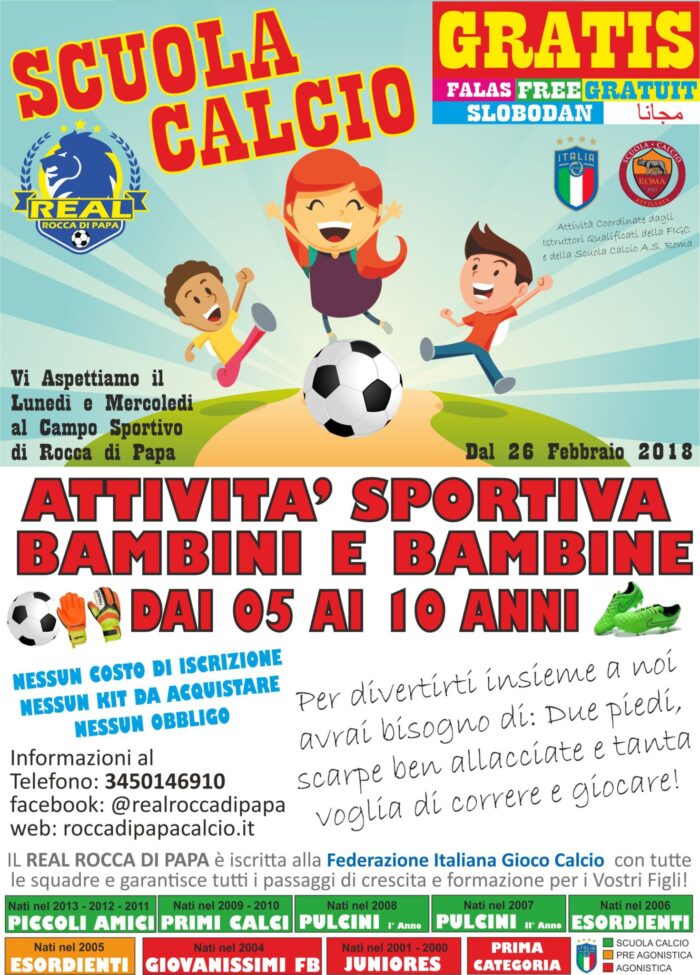 Real Rocca di Papa, la Scuola Calcio è Gratis per i più piccoli