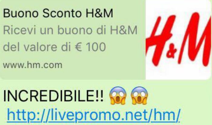 Truffe online con finti buoni “H & M”,  lo Sportello dei Diritti: "Non rispondete e cestinate questi messaggi". L’allerta anche dalla Polizia Postale