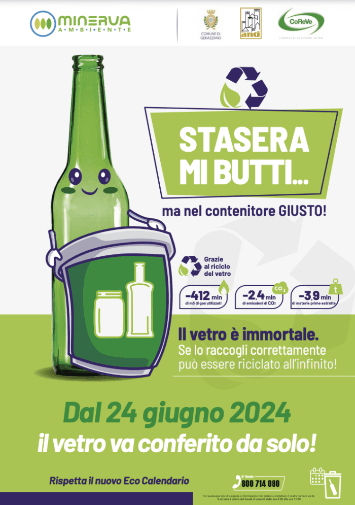 Raccolta differenziata del vetro: novità a Genazzano dal 24 giugno